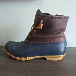 Womens Sperry Top Sider Navy Brown Saltwater Duck Boots Size 7